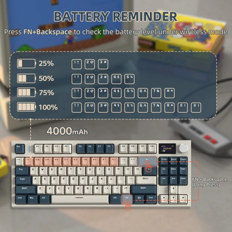 Клавіатура ігрова механічна Attack Shark K86 87кл.RGB, Wireless, TFT disp, Blue Whale Switch Клавіатура ігрова механічна Attack Shark K86 87кл.RGB, Wireless, TFT disp, Blue Whale Switch