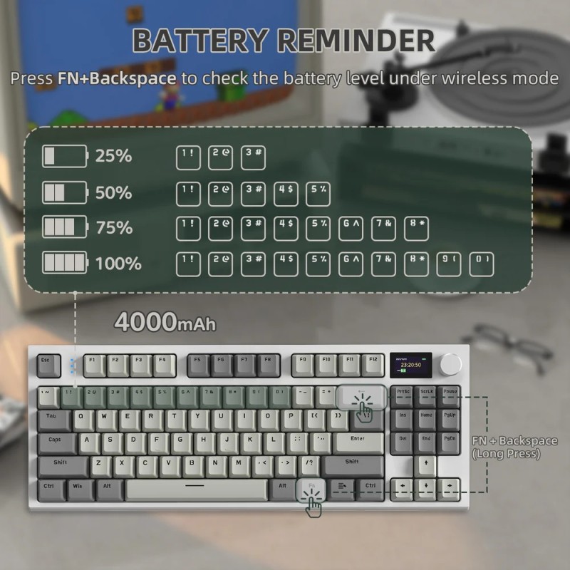 Клавіатура ігрова механічна Attack Shark K86 87кл.RGB,Wireless, Business Gray Клавіатура ігрова механічна Attack Shark K86 87кл.RGB,Wireless, Business Gray