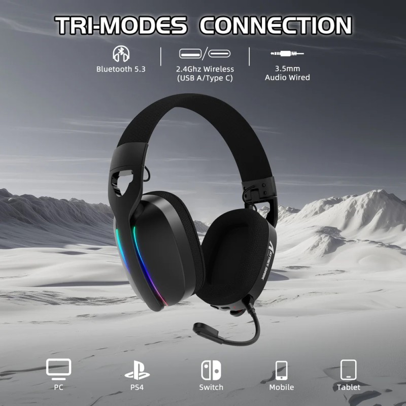 Ігрова гарнітура (геймерські навушники) Attack Shark L90 Wireless чорна, 3 режими
