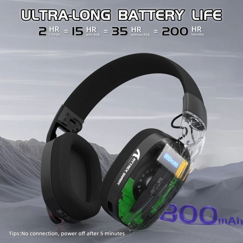 Ігрова гарнітура (геймерські навушники) Attack Shark L90 Wireless чорна, 3 режими