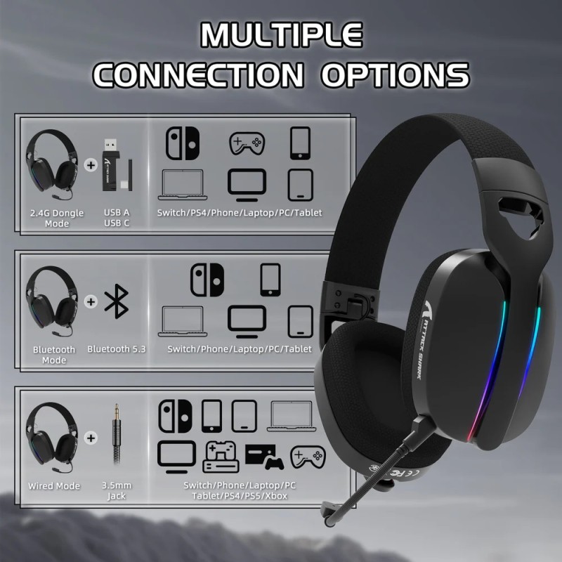 Ігрова гарнітура (геймерські навушники) Attack Shark L90 Wireless чорна, 3 режими