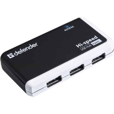 USB-хаб (розгалужувач USB) Defender 4×USB 2.0, чорно-білий