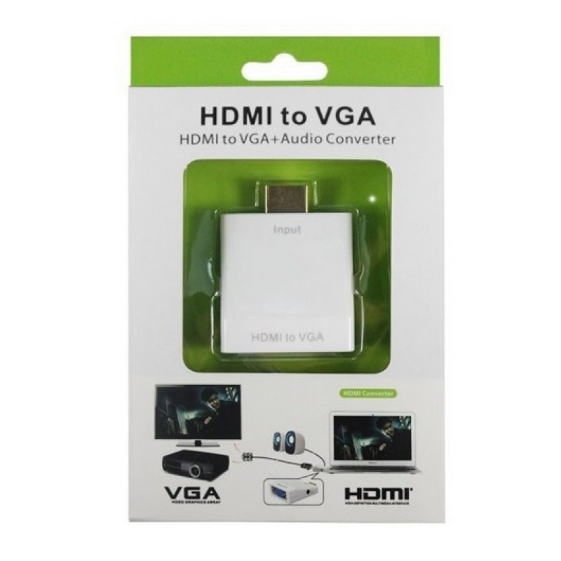 Переходник HDMI на VGA (адаптер) China с аудиоинтерфейсом, белый Переходник HDMI на VGA (адаптер) China с аудиоинтерфейсом, белый