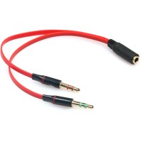 Аудиоадаптер (переходник) China TRRS F → 2xM Audio+MIC, 0,1 м, красный