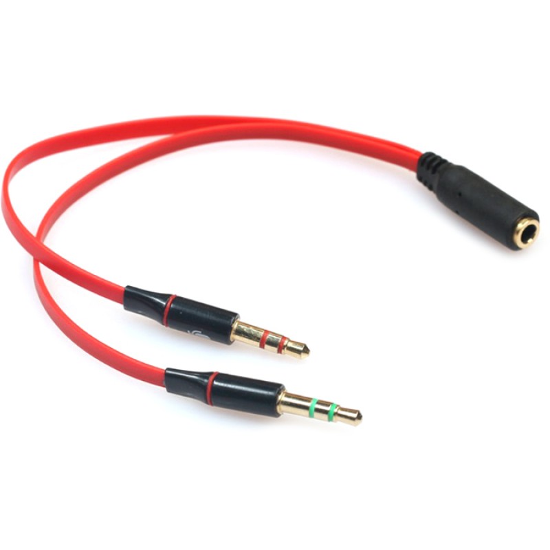 Аудиоадаптер (переходник) China TRRS F → 2xM Audio+MIC, 0,1 м, красный