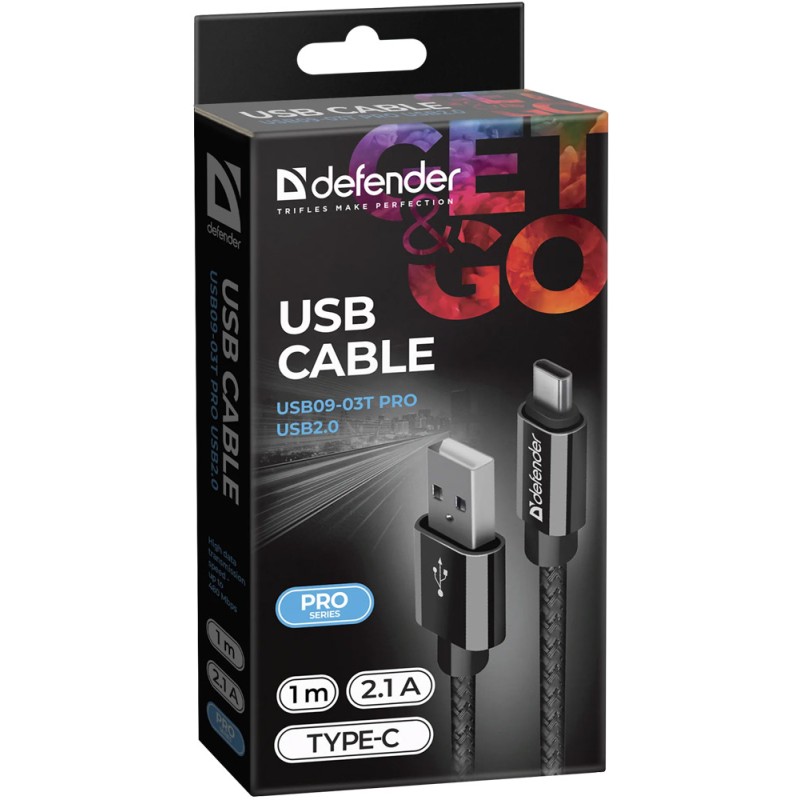 Кабель USB (USB-провід) Defender 09-03T PRO 1 м, чорний