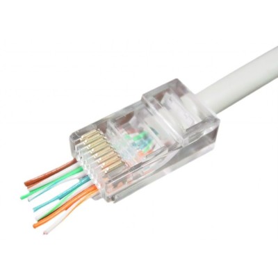 Конектор комп'ютерний RJ-45 (штекер 8P8C) Kingda з наскрізним отвором, прозорий Конектор комп'ютерний RJ-45 (штекер 8P8C) Kingda з наскрізним отвором, прозорий