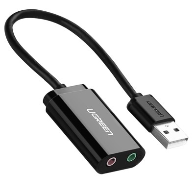 Внешняя USB звуковая карта (аудиоадаптер) Ugreen US205 2×TRS, чёрная Внешняя USB звуковая карта (аудиоадаптер) Ugreen US205 2×TRS, чёрная