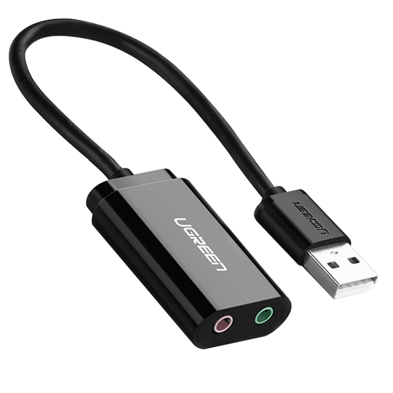 Внешняя USB звуковая карта (аудиоадаптер) Ugreen US205 2×TRS, чёрная