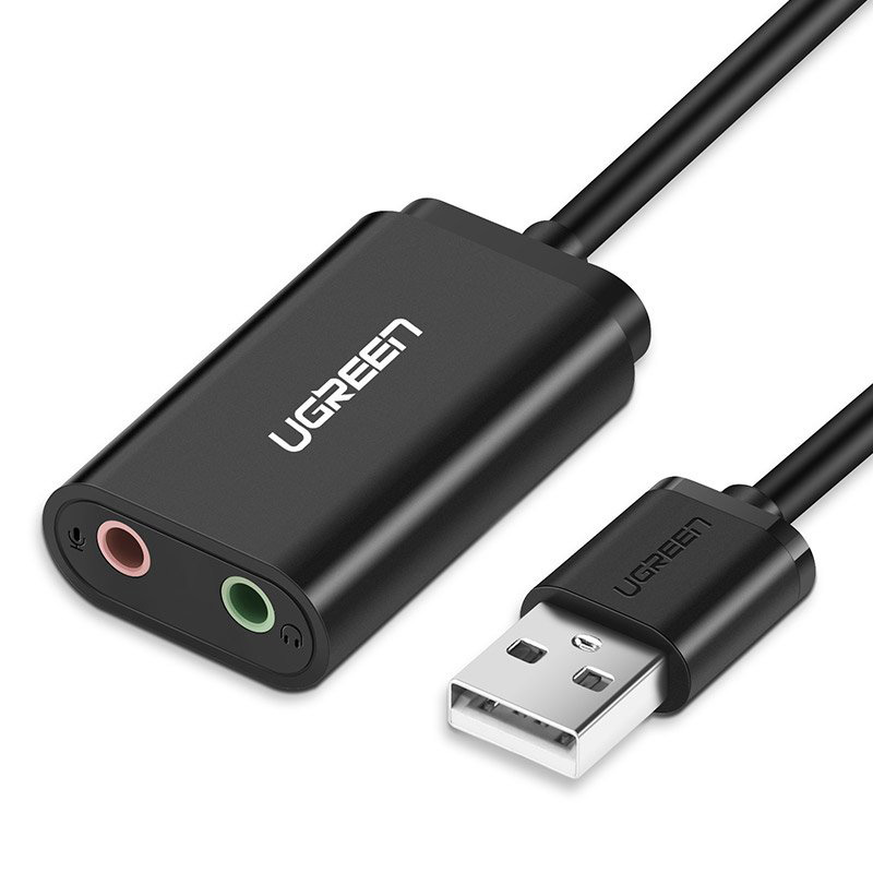 Внешняя USB звуковая карта (аудиоадаптер) Ugreen US205 2×TRS, чёрная