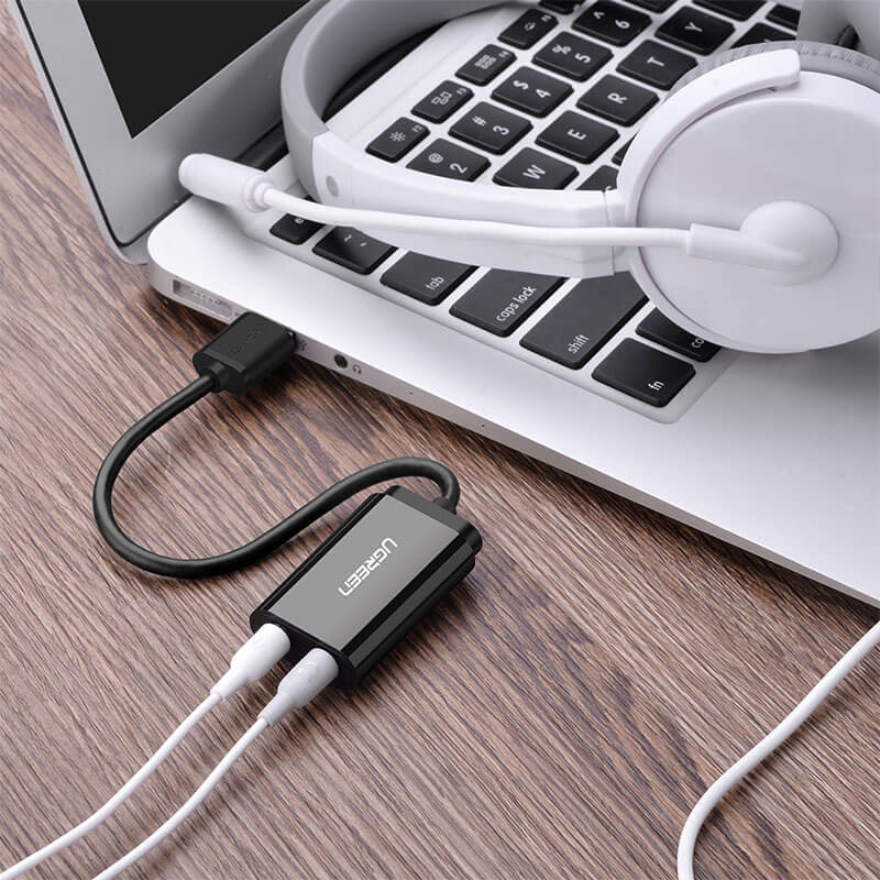 Внешняя USB звуковая карта (аудиоадаптер) Ugreen US205 2×TRS, чёрная