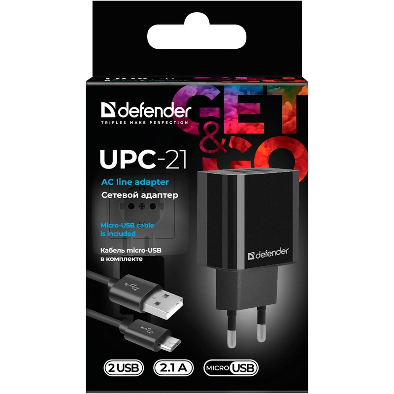 Сетевое зарядное устройство (зарядка) Defender UPC-21 12 Вт, чёрное