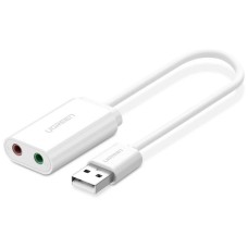 Звукова карта (USB аудіоадаптер) Ugreen US205 біла, 15 см