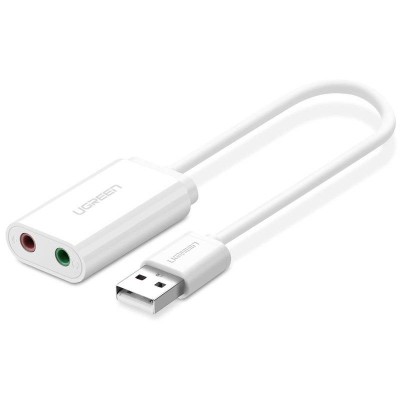 Звукова карта (USB аудіоадаптер) Ugreen US205 біла, 15 см