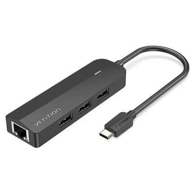Док-станція (USB-хаб) Vention TGOBB 3×USB, RJ45, MicroUSB, чорна