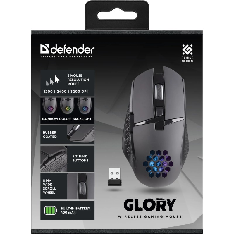 Ігрова бездротова миша (ігрова бездротова мишка) Defender Glory GM-514 3200 dpi, чорна