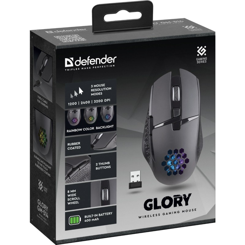 Ігрова бездротова миша (ігрова бездротова мишка) Defender Glory GM-514 3200 dpi, чорна