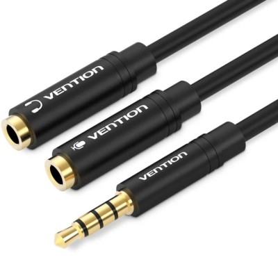 Аудіоперехідник (розгалужувач) Vention 3.5mm TRRS M → 2× 3.5mm F, 0,3 м, чорний Аудіоперехідник (розгалужувач) Vention 3.5mm TRRS M → 2× 3.5mm F, 0,3 м, чорний