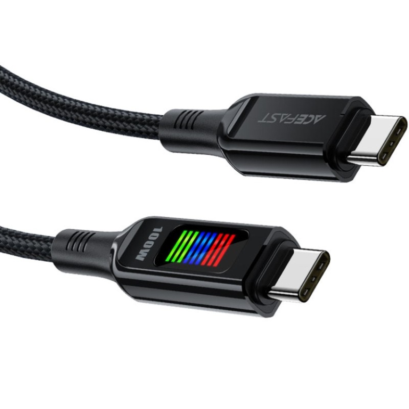 Кабель USB Type-C (USB-C — USB-C) Acefast C7-03 1,2 м, 100 Вт, з дисплеєм Кабель USB Type-C (USB-C — USB-C) Acefast C7-03 1,2 м, 100 Вт, з дисплеєм