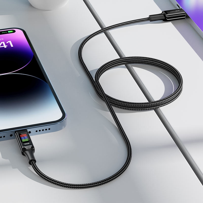 Кабель USB Type-C (USB-C — USB-C) Acefast C7-03 1,2 м, 100 Вт, з дисплеєм Кабель USB Type-C (USB-C — USB-C) Acefast C7-03 1,2 м, 100 Вт, з дисплеєм