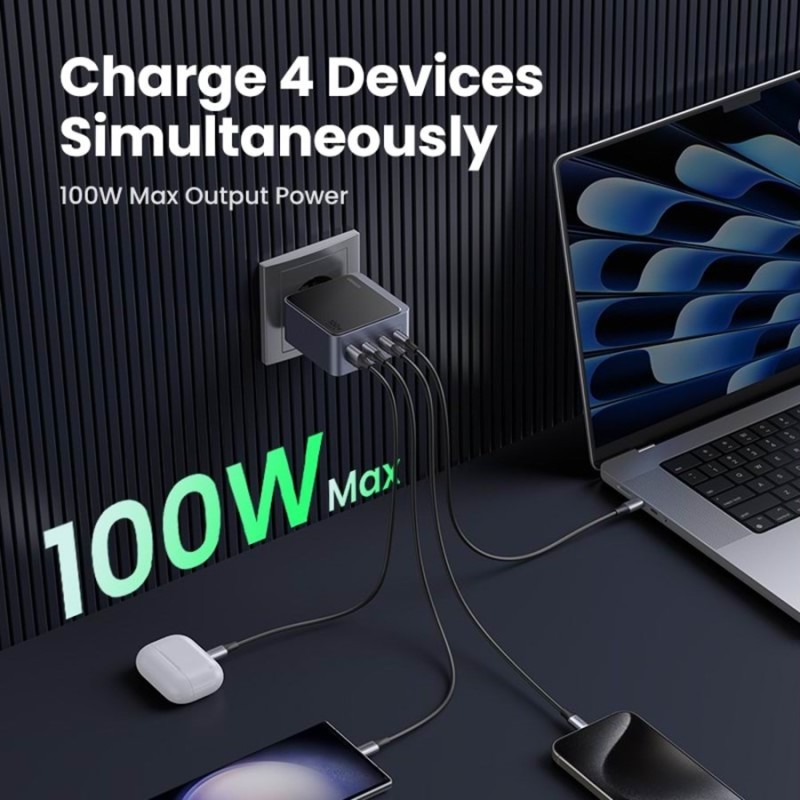 Зарядний пристрій (мережевий зарядний пристрій) Ugreen X565 100 Вт, сірий