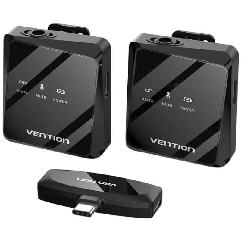 Беспроводной двойной петличный микрофон (лавалье) Vention USB-C 2-Pack Wireless Lavalier чёрный