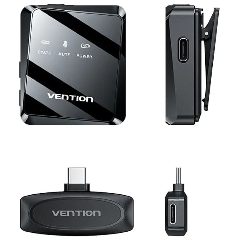 Беспроводной двойной петличный микрофон (лавалье) Vention USB-C 2-Pack Wireless Lavalier чёрный