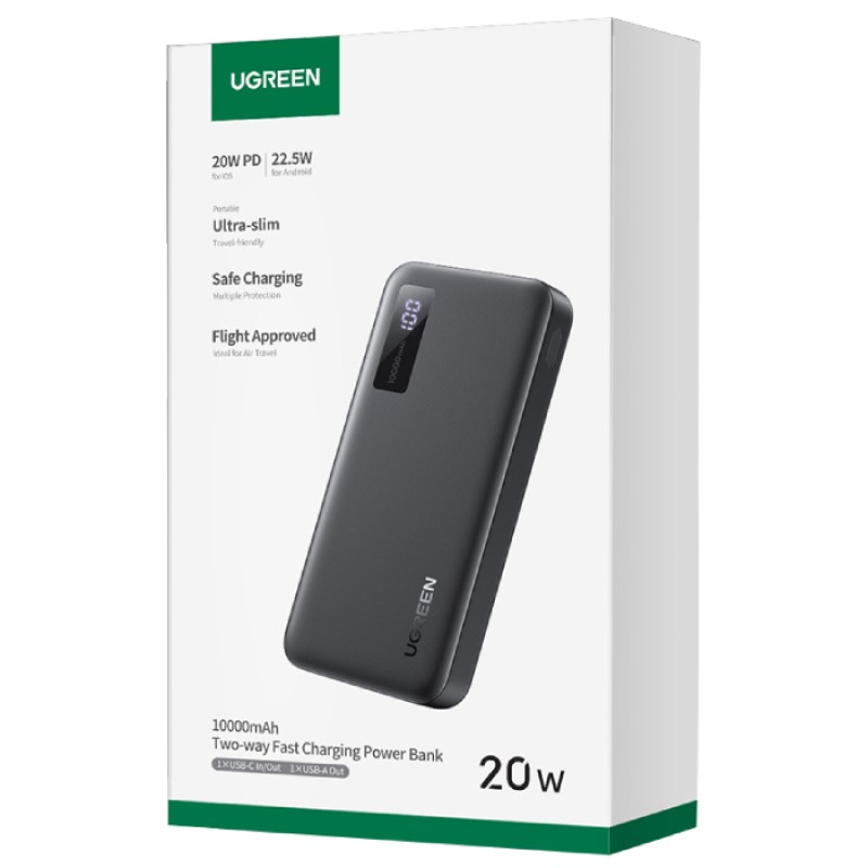 Повербанк (зовнішній акумулятор) Ugreen PB311 10000 мА·год, 20 Вт, чорний