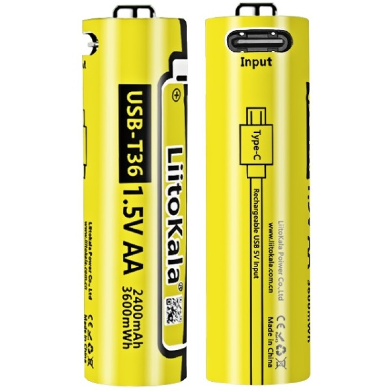 Акумулятор AA (акумуляторна батарейка) LiitoKala USB-T36 2400 мА·год