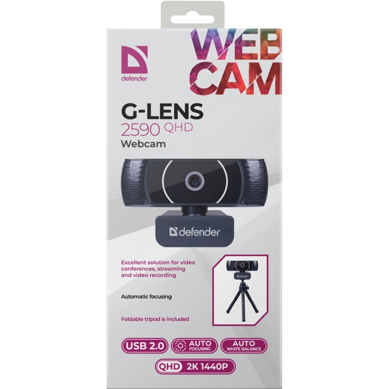 Веб-камера Defender G-lens 2590 QHD 2K 1440p, 3.7МП чорна Веб-камера Defender G-lens 2590 QHD 2K 1440p, 3.7МП чорна
