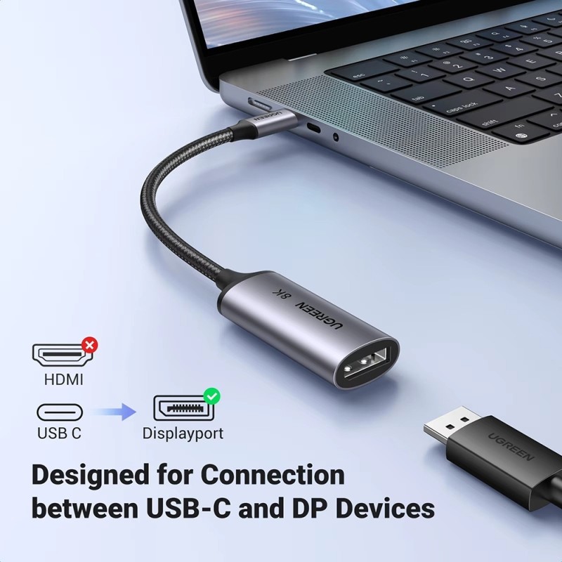 Переходник USB Type-C — DisplayPort (адаптер) Ugreen CM654 8K 60 Гц, серый