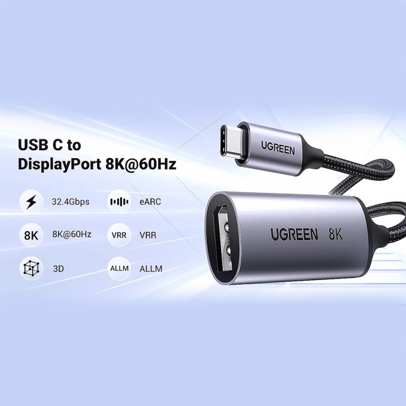 Переходник USB Type-C — DisplayPort (адаптер) Ugreen CM654 8K 60 Гц, серый