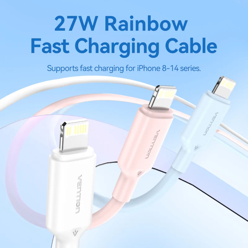 Кабель USB (зарядний кабель) Vention Type-C–Lightning, 1 м, PD 27 Вт, блакитний
