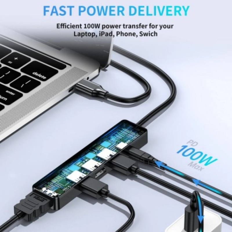 Док-станция (USB-C хаб) Choetech HUB-M80-BK HDMI 4K30Hz, PD 100 Вт