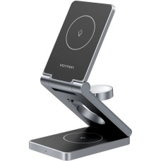 Бездротовий зарядний пристрій (зарядна станція) Vention Wireless 15W 3-in-1, сірий
