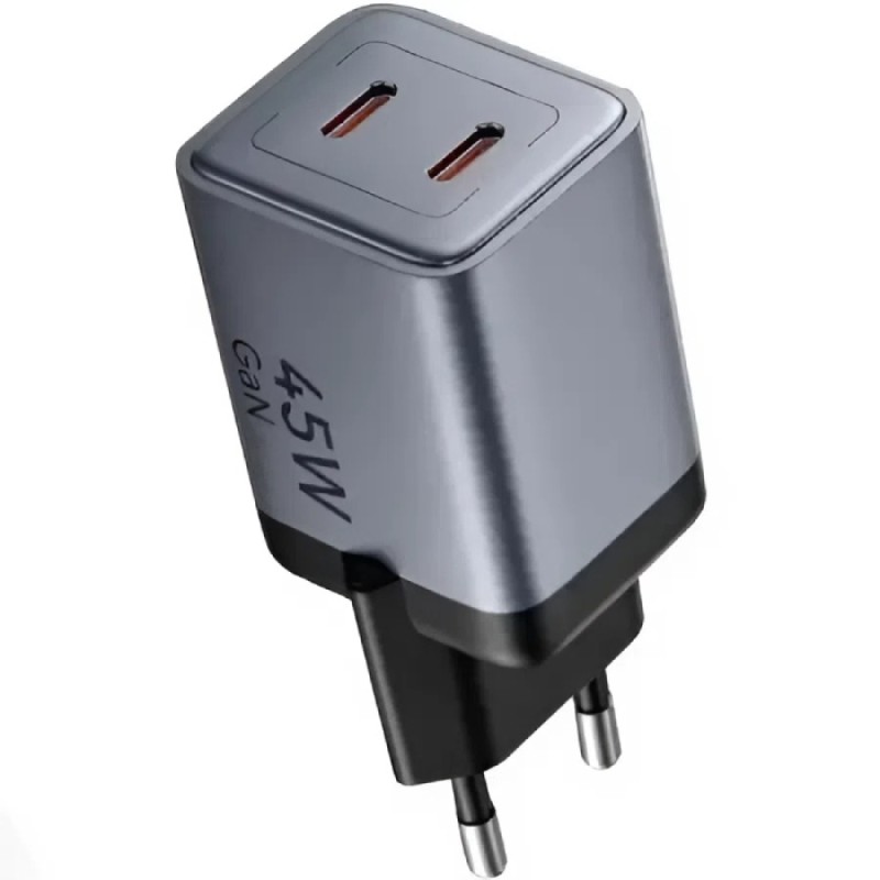 Сетевое зарядное устройство (зарядка) Vention 45 Вт, 2×USB-C, кабель в комплекте