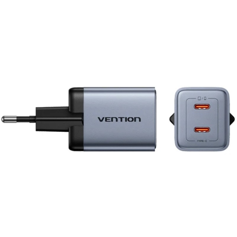 Сетевое зарядное устройство (зарядка) Vention 45 Вт, 2×USB-C, кабель в комплекте