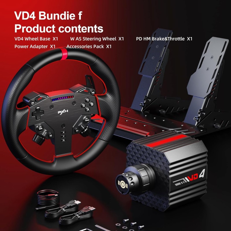 Кермо для ПК (ігрове кермо з педалями) PXN VD4 Bundle 12 кнопок, 280 мм Кермо для ПК (ігрове кермо з педалями) PXN VD4 Bundle 12 кнопок, 280 мм